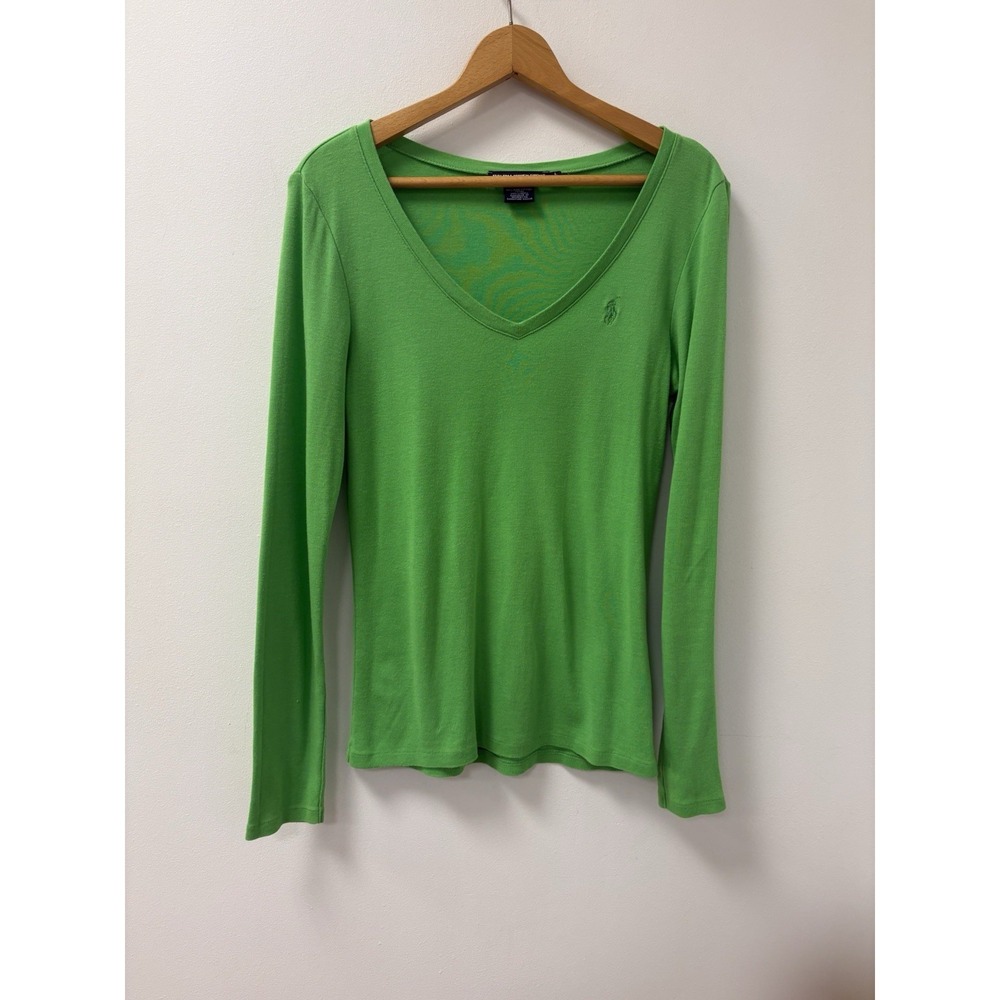 Polo Ralph Lauren Sport  Shirt Womens Large Kelly Green Long Sleeve V-Neck